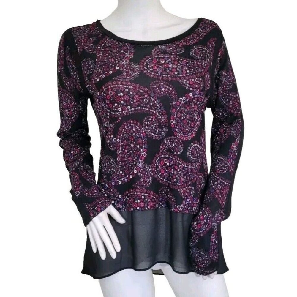 Michael Kors Womens Size XS crew Neck Long Sleeve Floral Peasant Top purple --21